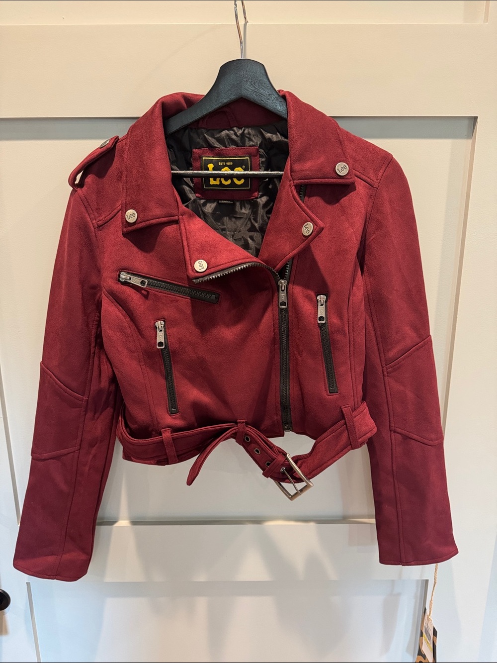 Lee Oxblood Suede Moto Belted Jacket